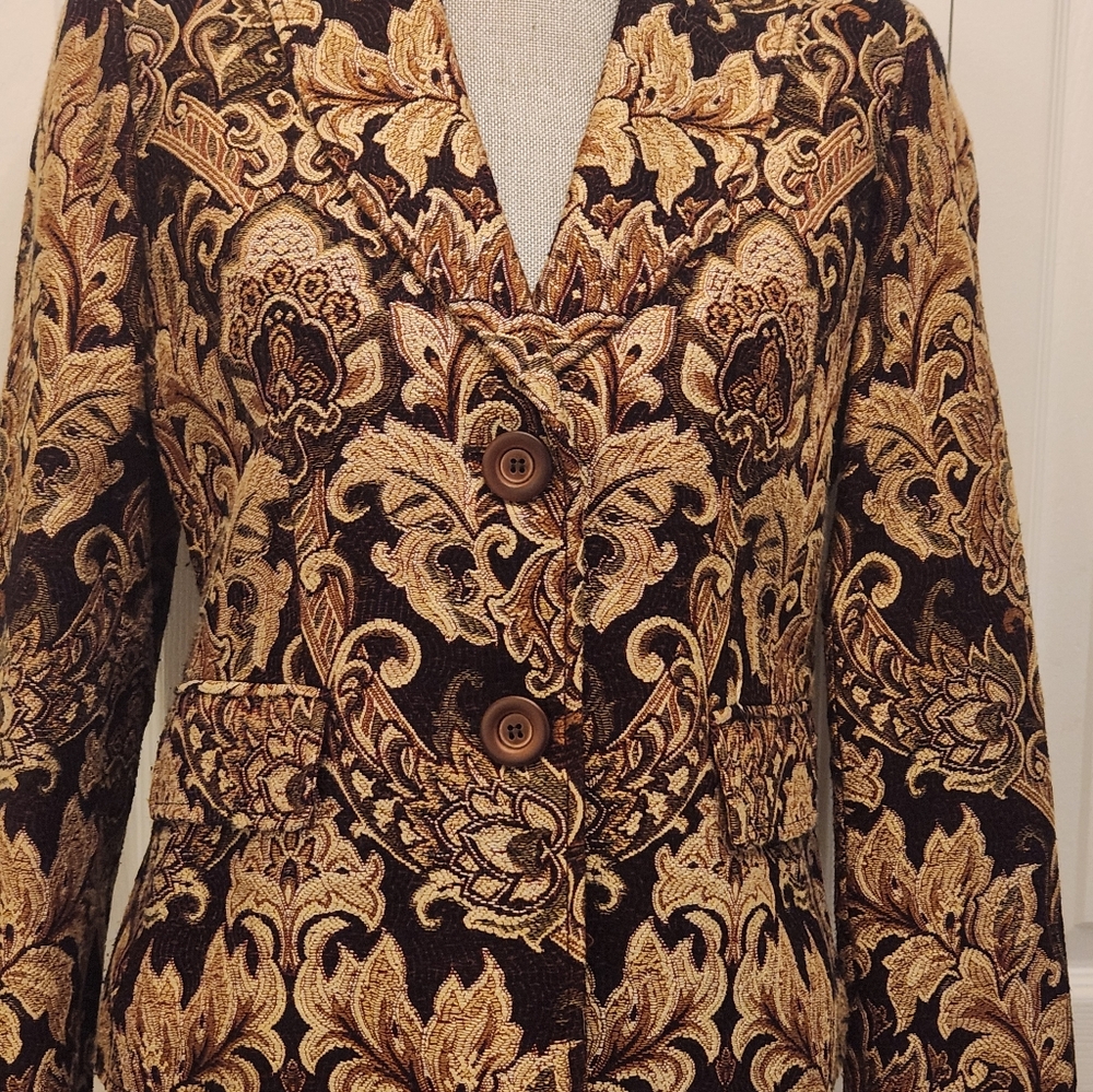 Focus 2000 Vintage Brown and Gold Textured Blazer Sz 8P
